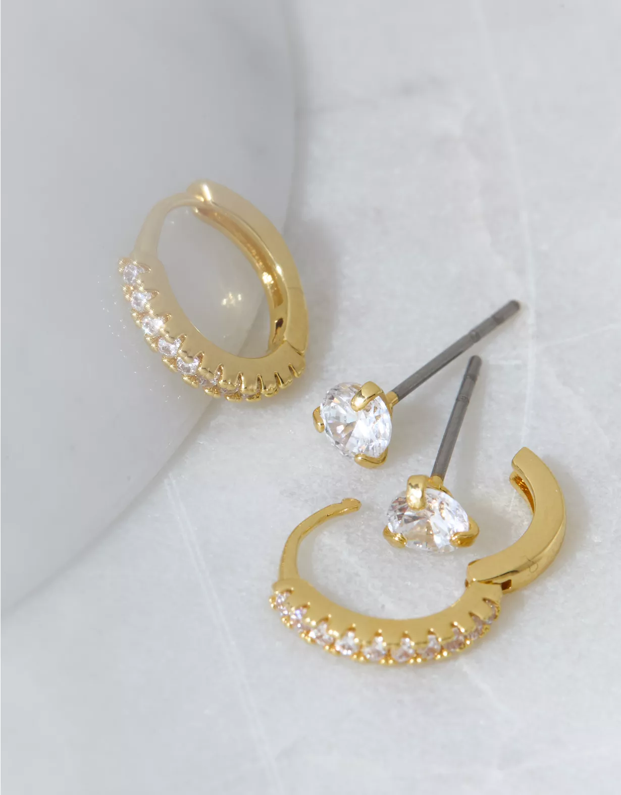Aeo AEO Keepers Collection 14K Gold-Plated Stud & Pavé Hoop Earrings 2-Pack