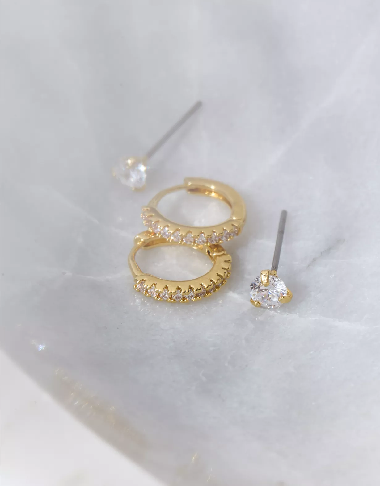 Aeo AEO Keepers Collection 14K Gold-Plated Stud & Pavé Hoop Earrings 2-Pack