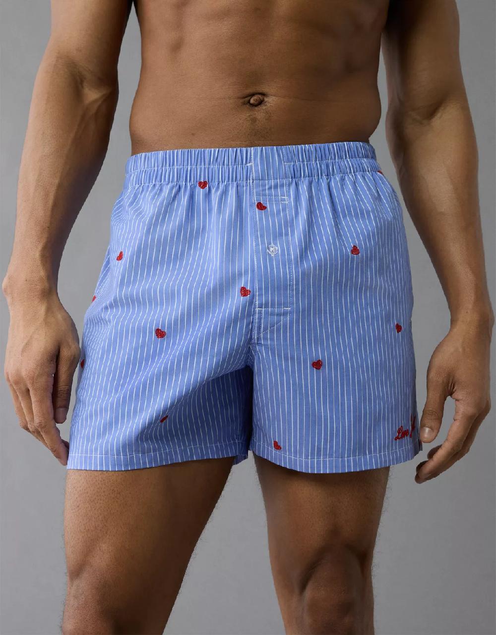 aeo AEO Men's Striped Hearts Poplin Pocket Boxer Short