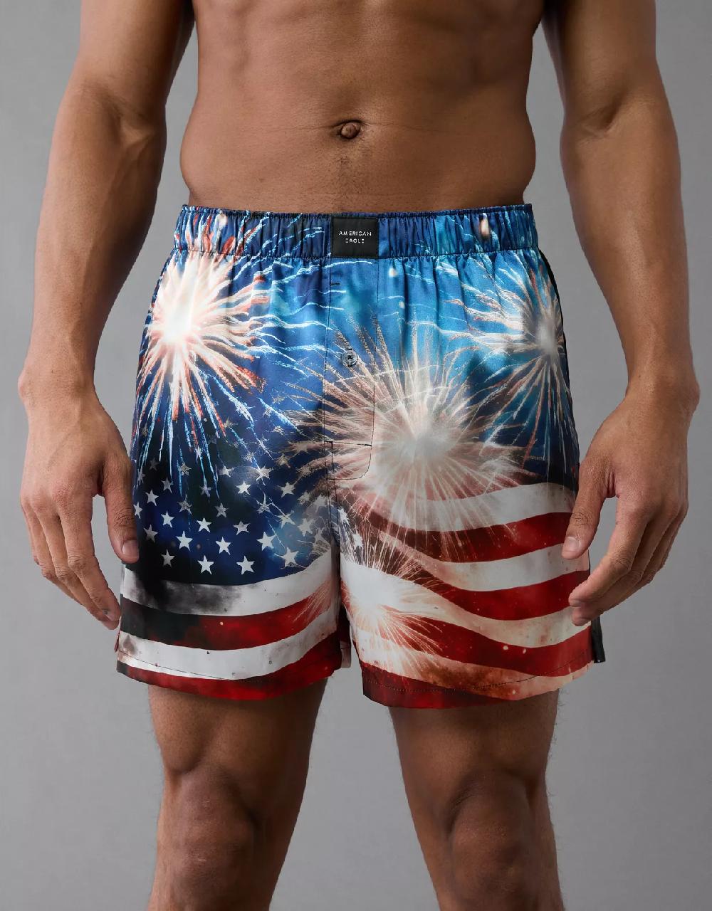 aeo AEO Men's USA Fireworks Satin Pocket Boxer Short