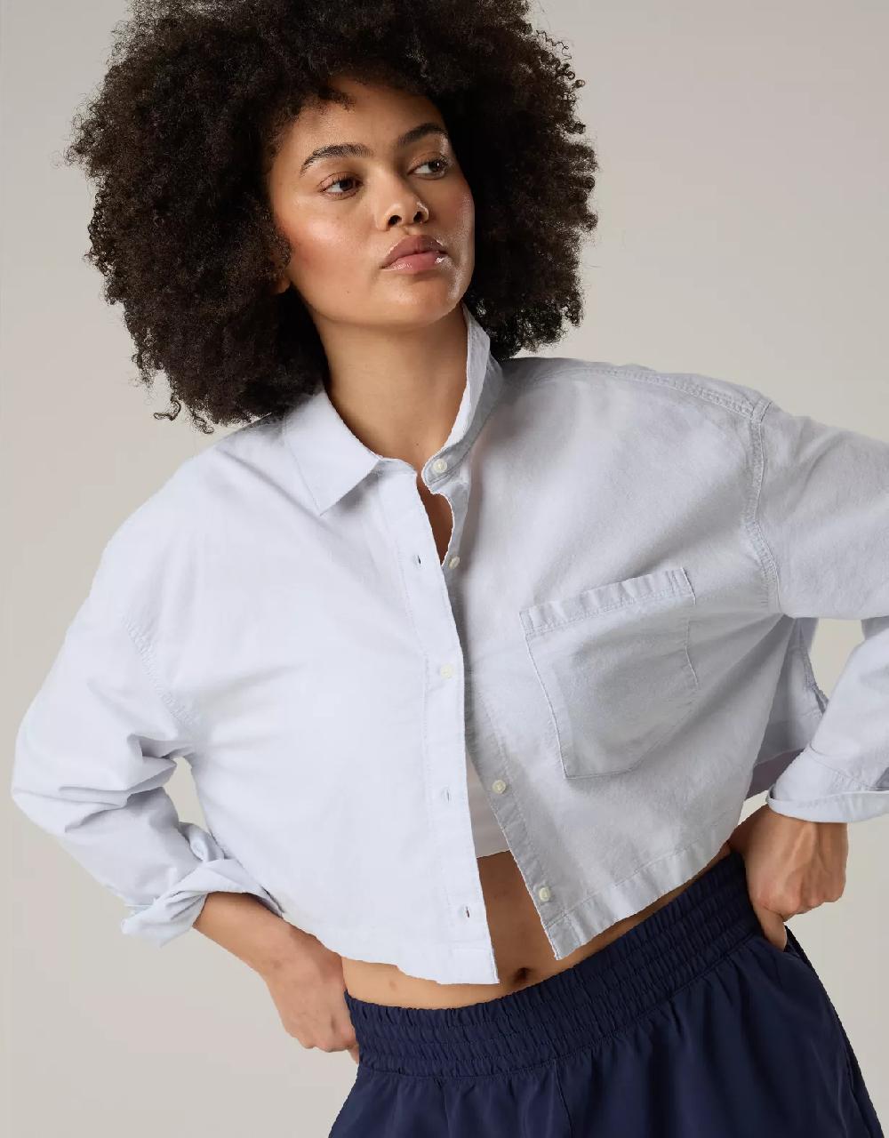 aeo OFFLINE By Aerie Cropped Button Up Shirt