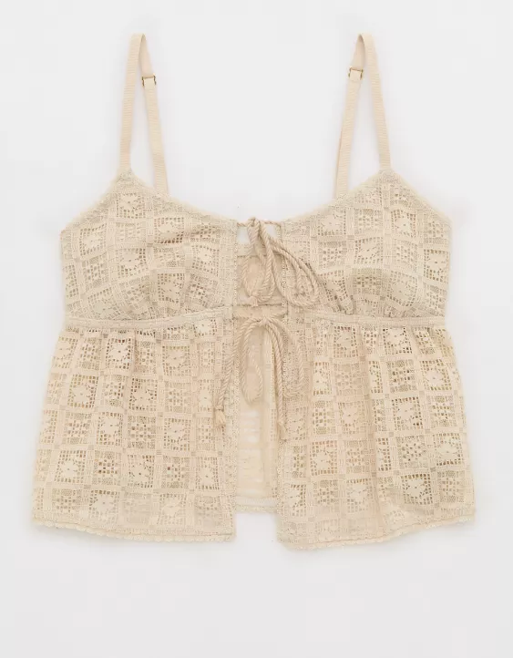 Aeo Show Off High Tide Lace Tie Front Bra Top