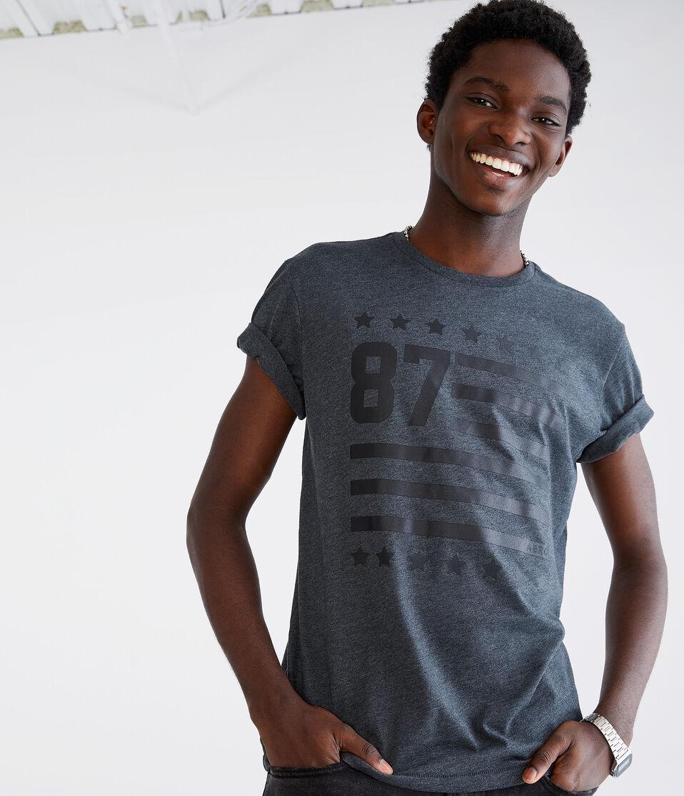aéropostale 87 Flag Graphic Tee charcoal heather grey