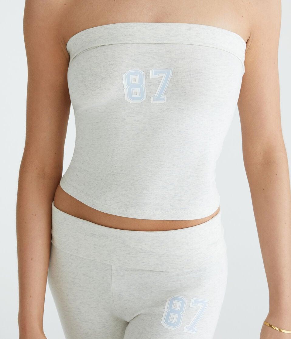 Aéropostale 87 Fold-Over Graphic Tube Top Lightest Heather Grey