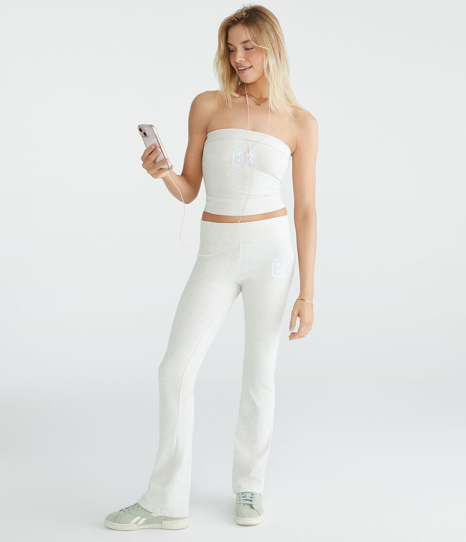 Aéropostale 87 Mid-Rise Fold-Over Flare Leg Pants Lightest Heather Grey