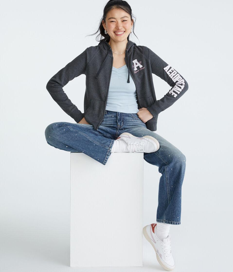 Aéropostale A87 Original Brand Full-Zip Hoodie Charcoal Heather Grey