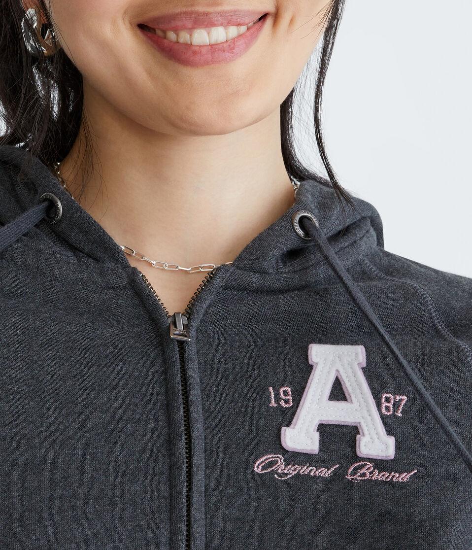 Aéropostale A87 Original Brand Full-Zip Hoodie Charcoal Heather Grey