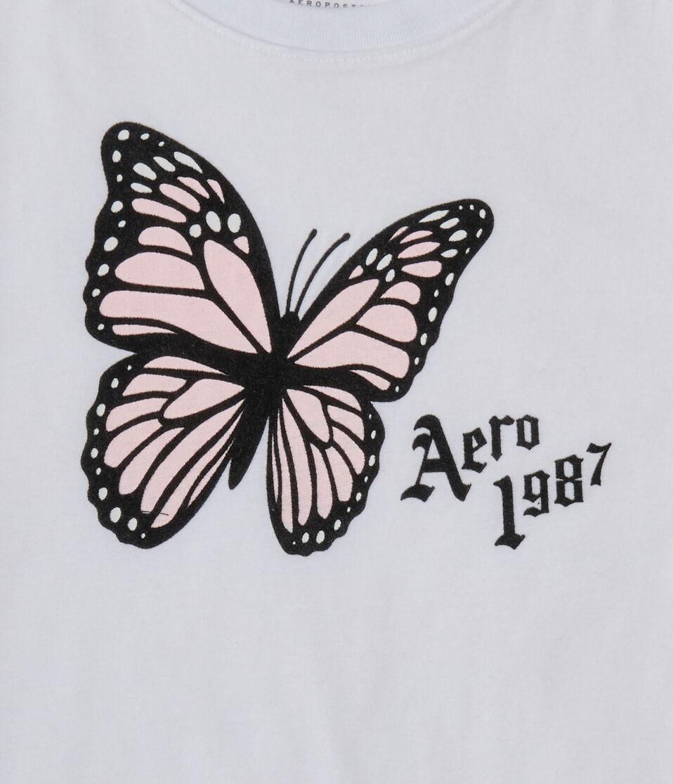 Aéropostale Aero 1987 Butterfly Flocked Graphic Tee Bleach