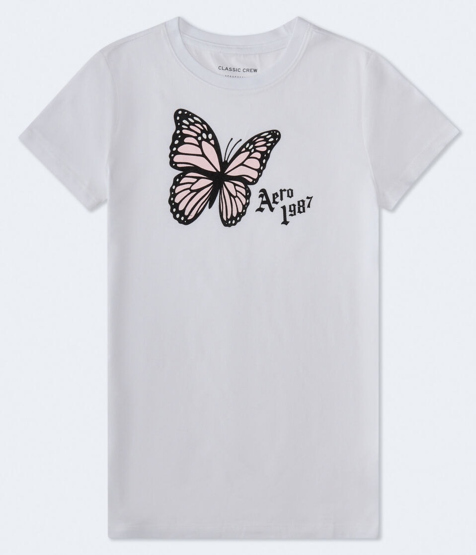aéropostale Aero 1987 Butterfly Flocked Graphic Tee bleach
