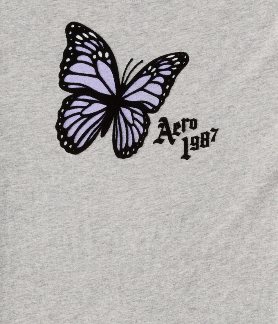 Aéropostale Aero 1987 Butterfly Flocked Graphic Tee Light Heather Grey