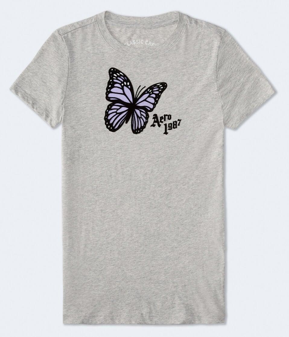aéropostale Aero 1987 Butterfly Flocked Graphic Tee light heather grey