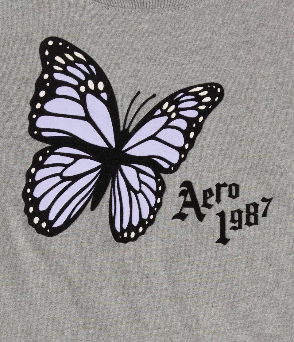 Aéropostale Aero 1987 Butterfly Flocked Graphic Tee Med Hthr Grey