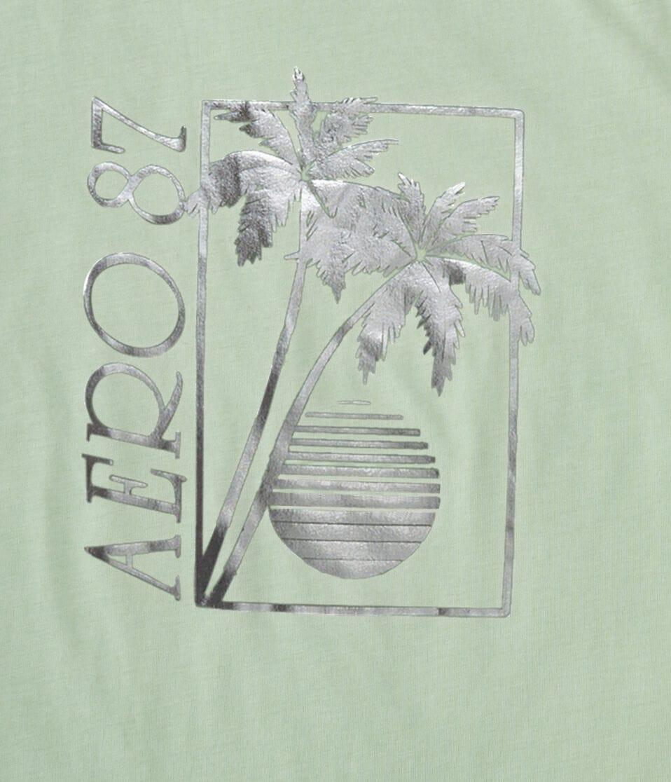Aéropostale Aero 87 Palm Sunset Foil Graphic Tee Smoke Green