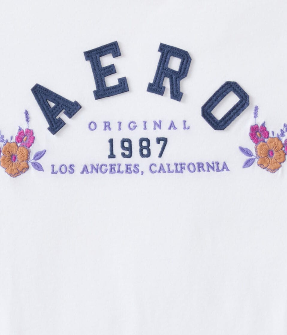 Aéropostale Aero Arch Floral Appliqué Graphic Tee Bleach