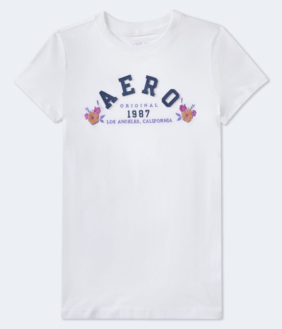 aéropostale Aero Arch Floral Appliqué Graphic Tee bleach