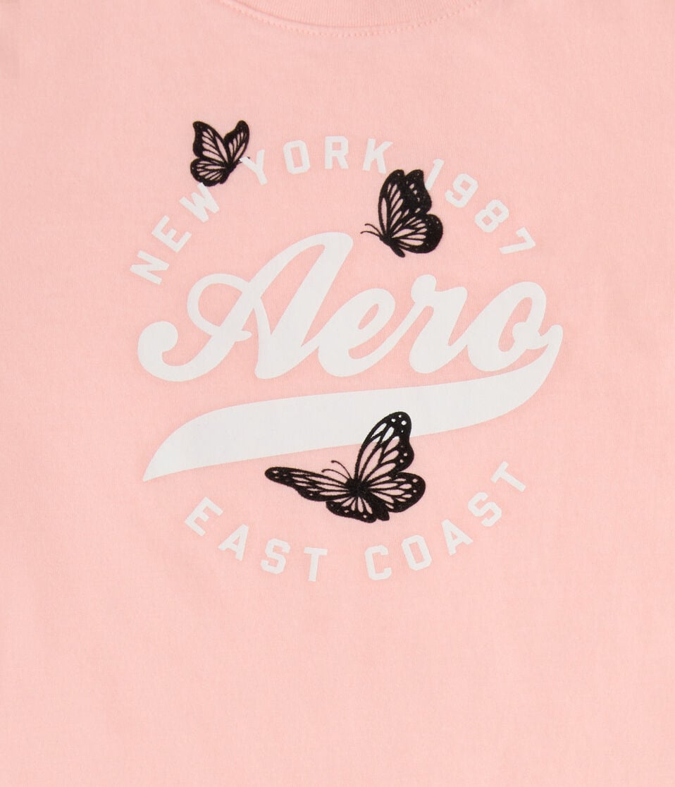 Aéropostale Aero Circle Butterflies Flocked Graphic Tee Pink Tulip