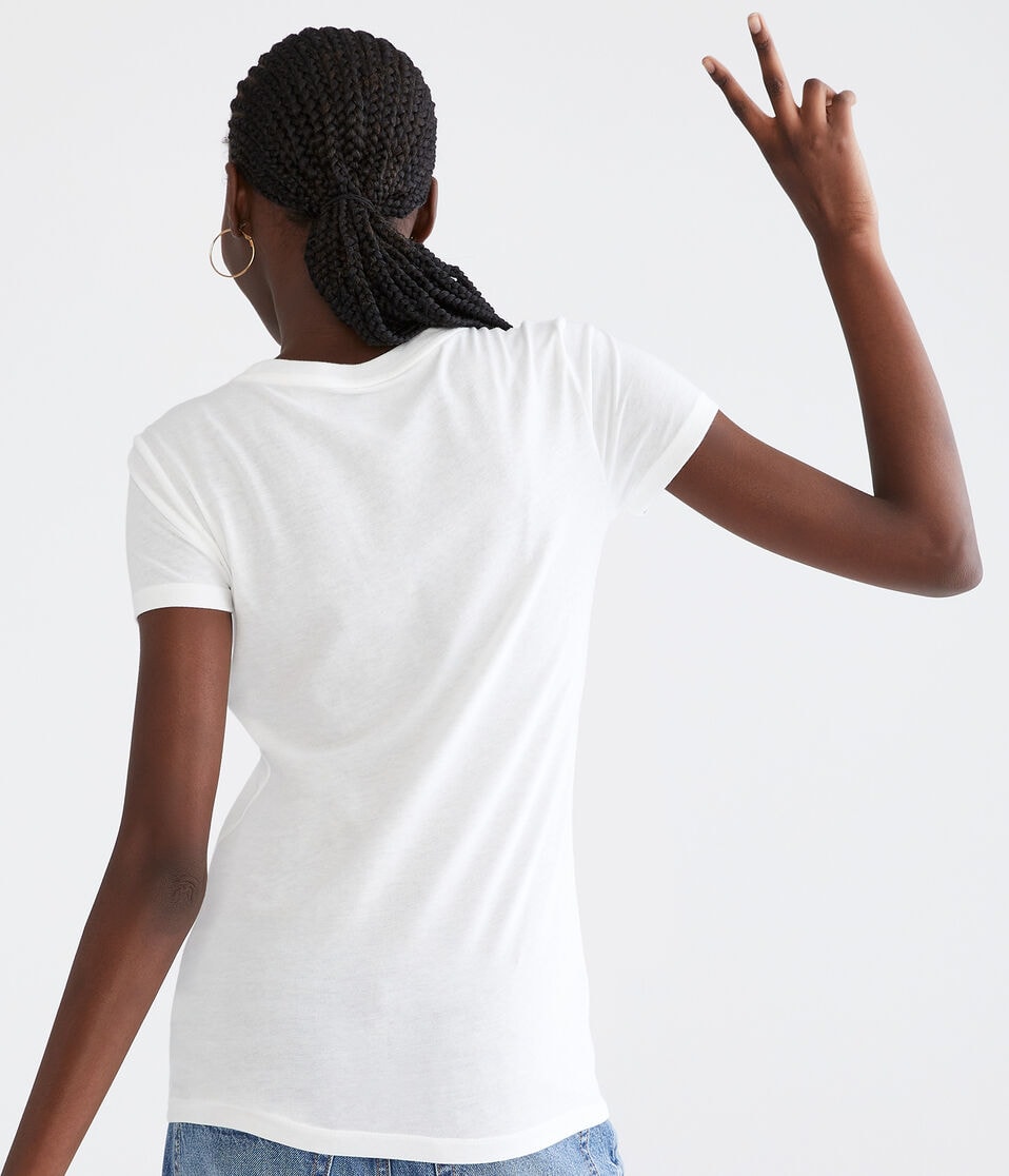 Aéropostale Aero Circle Butterfly Appliqué Graphic Tee Cream