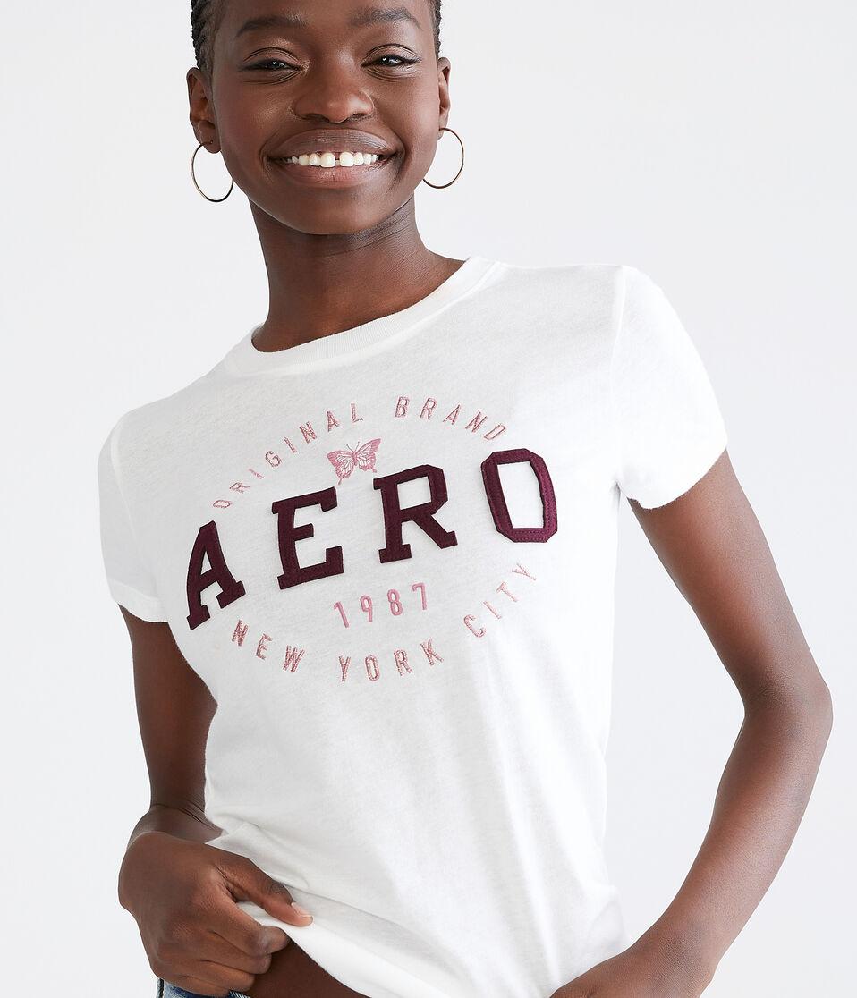 Aéropostale Aero Circle Butterfly Appliqué Graphic Tee Cream
