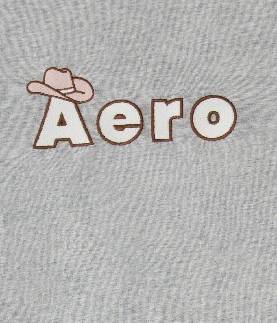 Aéropostale Aero Cowboy Hat Appliqué Graphic Tee Light Heather Grey