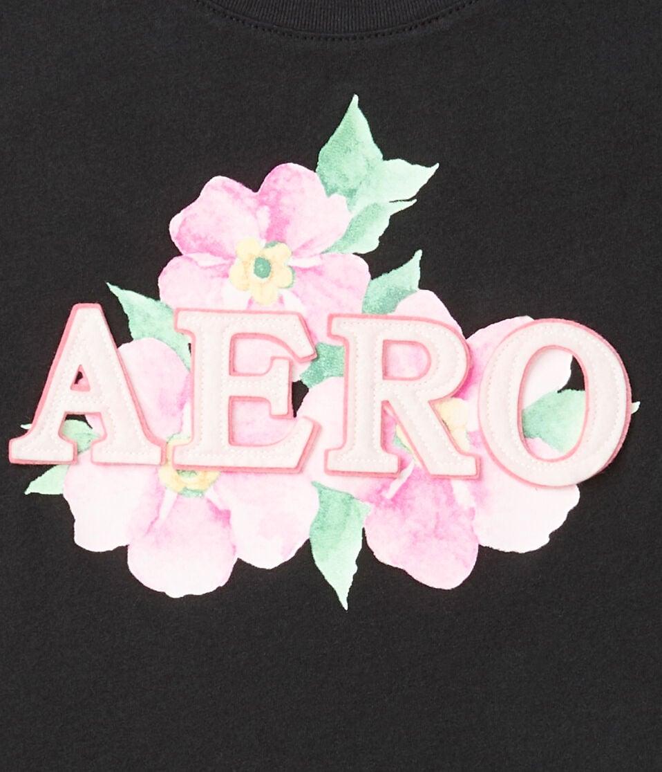 Aéropostale Aero Floral Logo Appliqué Graphic Tee Black Fox