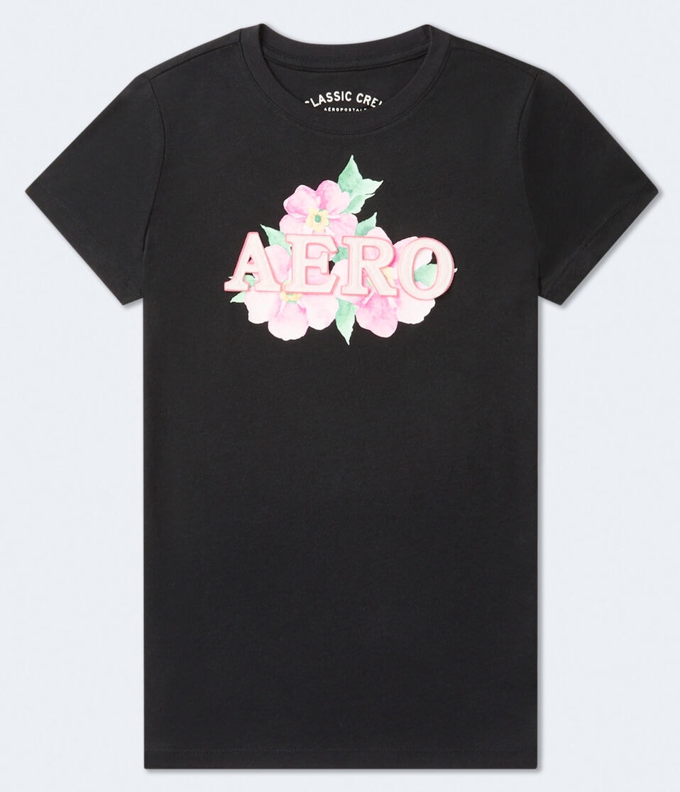 aéropostale Aero Floral Logo Appliqué Graphic Tee black fox