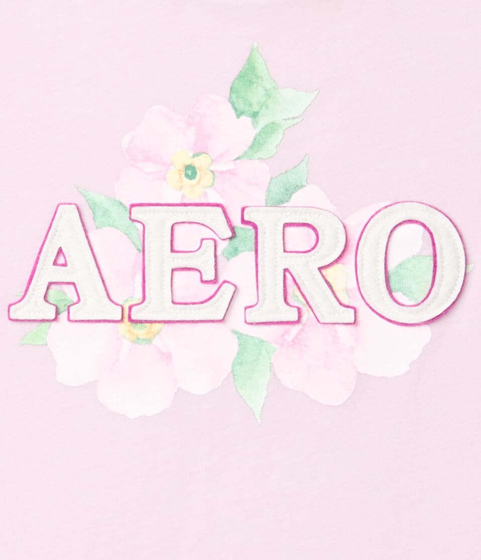Aéropostale Aero Floral Logo Appliqué Graphic Tee Orchid Ice
