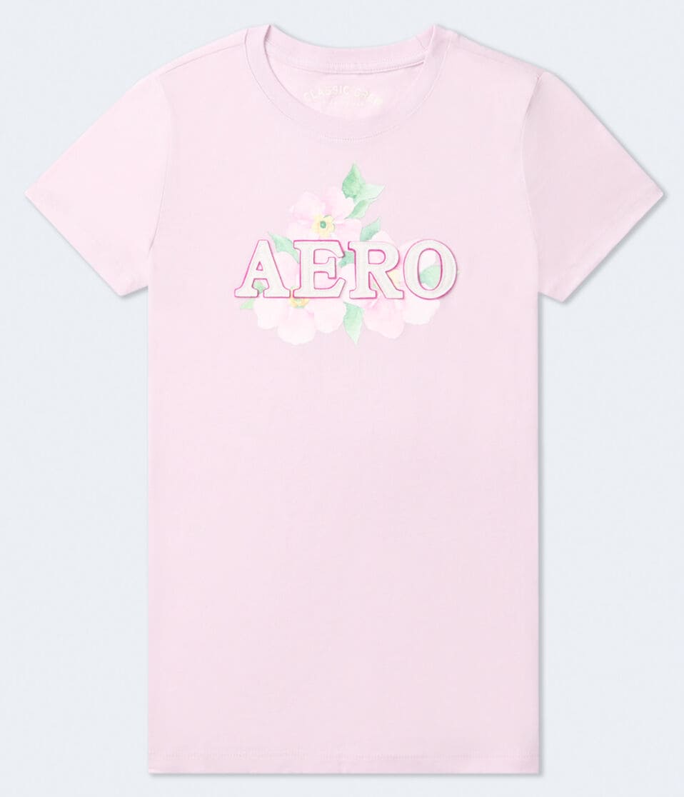 aéropostale Aero Floral Logo Appliqué Graphic Tee orchid ice
