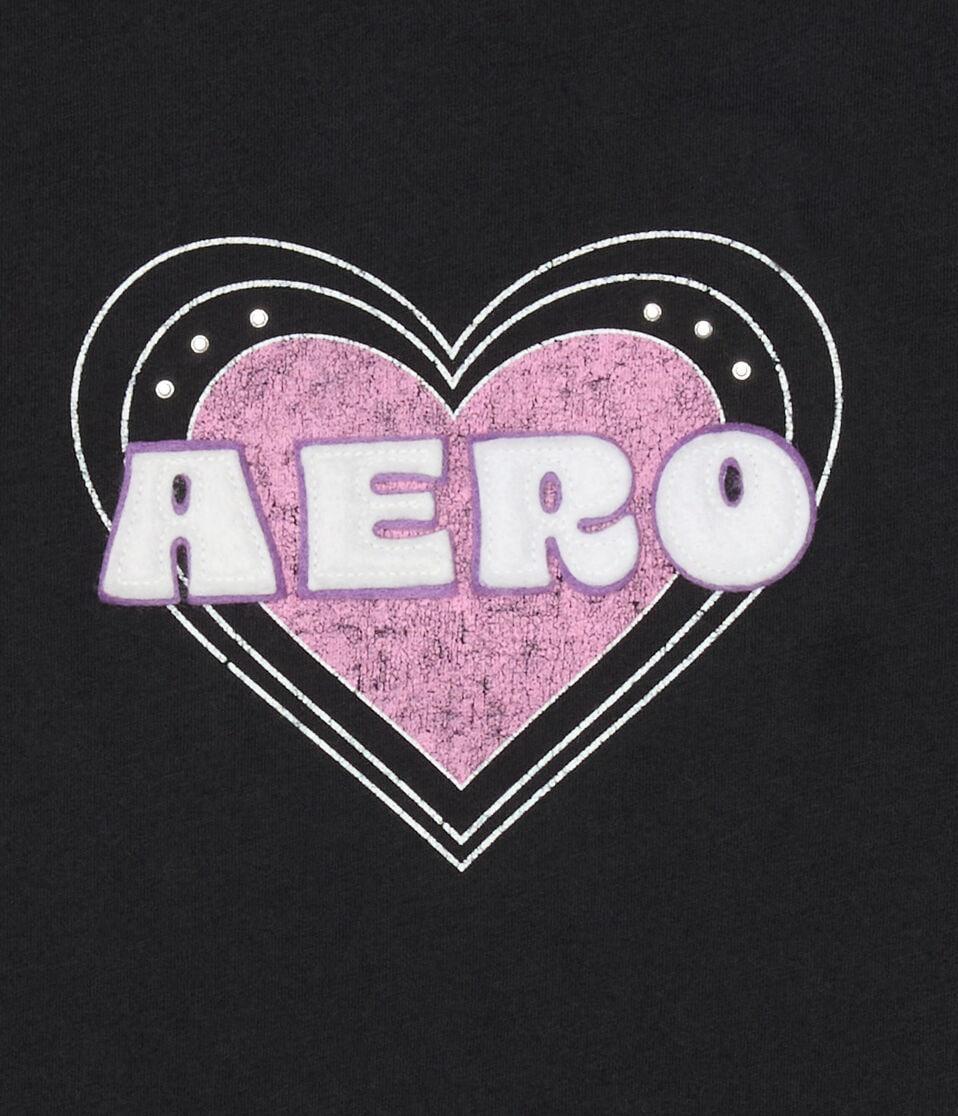 Aéropostale Aero Heart Rhinestone Appliqué Graphic Tee Black Fox