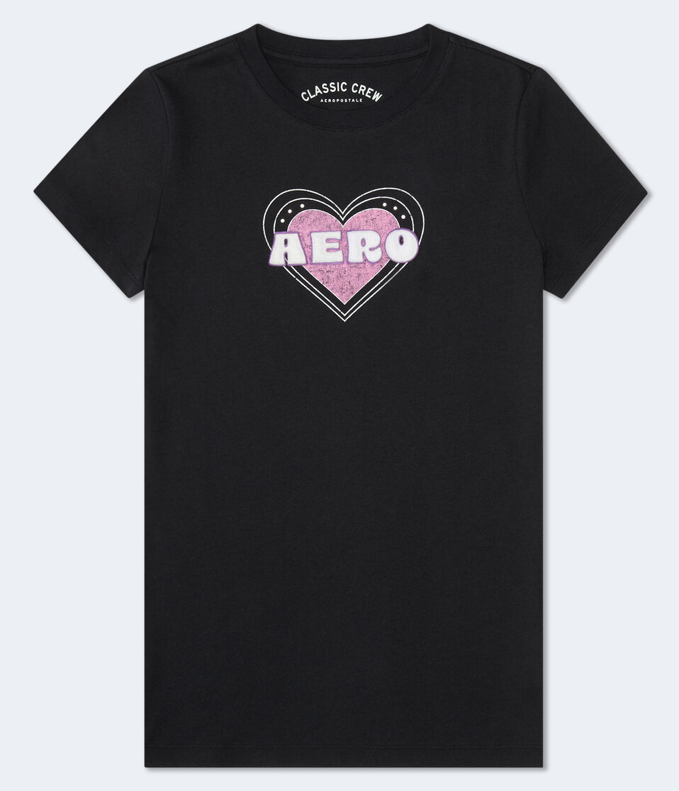 aéropostale Aero Heart Rhinestone Appliqué Graphic Tee black fox
