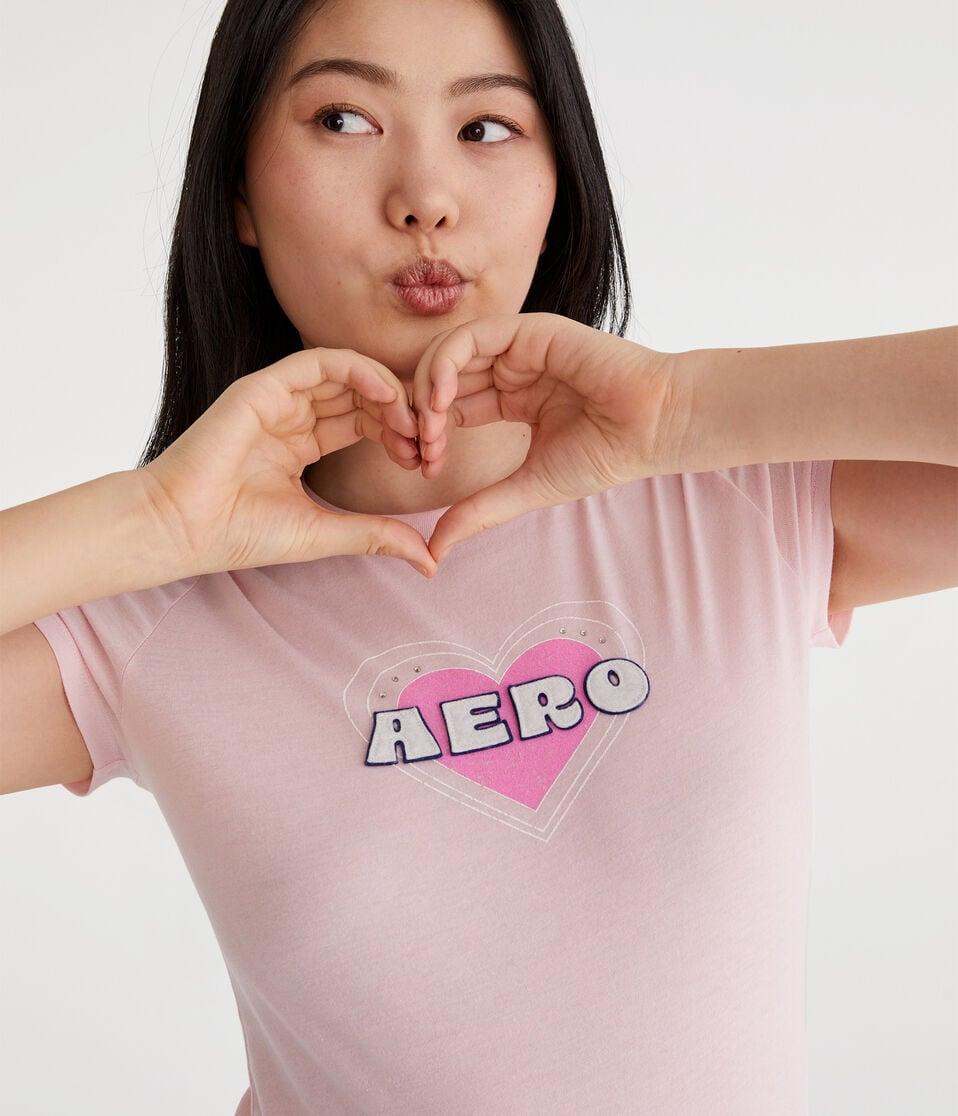 Aéropostale Aero Heart Rhinestone Appliqué Graphic Tee Pink Dream