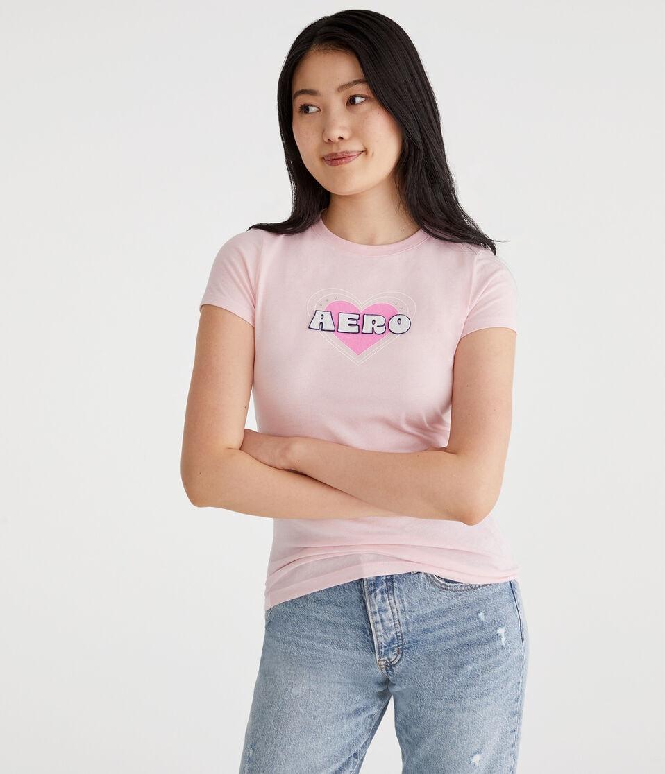 aéropostale Aero Heart Rhinestone Appliqué Graphic Tee pink dream