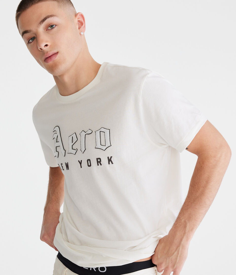 aéropostale Aero New York Gothic Logo Appliqué Graphic Tee deep ivory