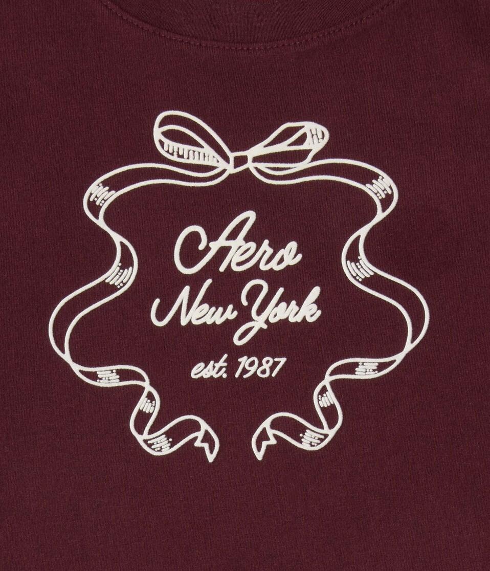 Aéropostale Aero New York Ribbon Flocked Graphic Tee Bloomsberry