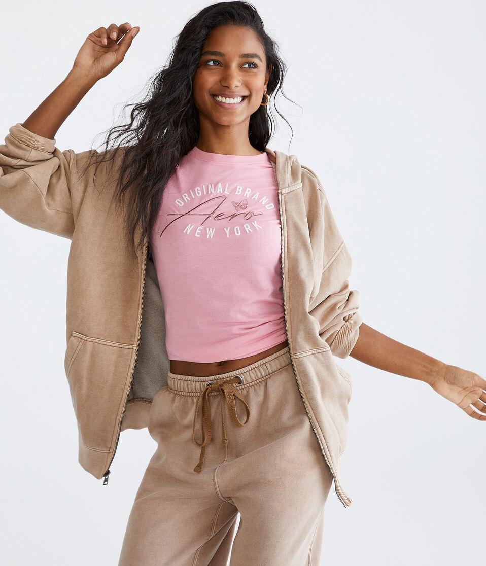Aéropostale Aero Original Brand Butterfly Graphic Tee Luscious Pink