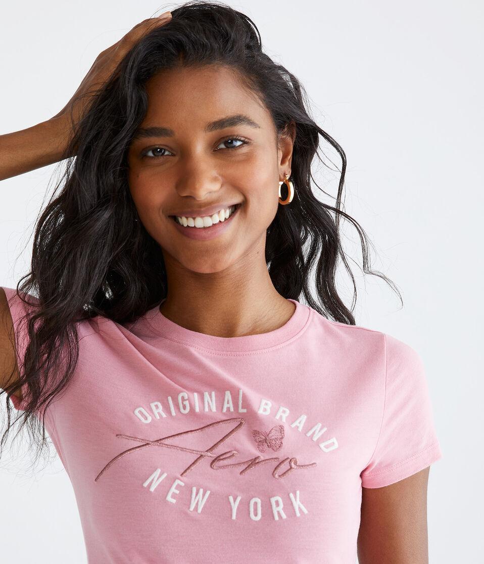 Aéropostale Aero Original Brand Butterfly Graphic Tee Luscious Pink