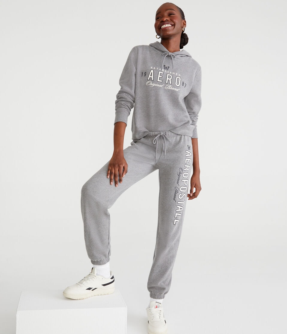 Aéropostale Aero Original Brand Pullover Hoodie Med Hthr Grey