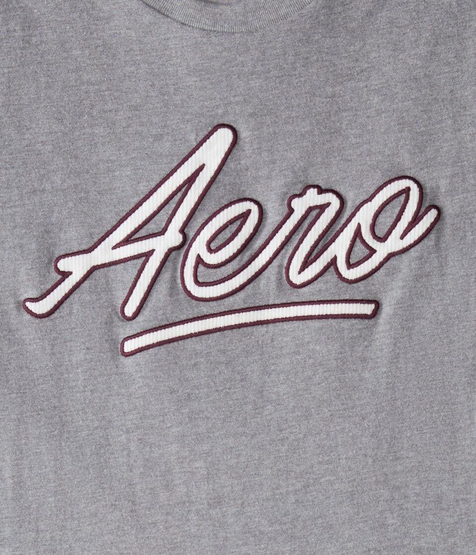 Aéropostale Aero Script Appliqué Graphic Tee Med Hthr Grey