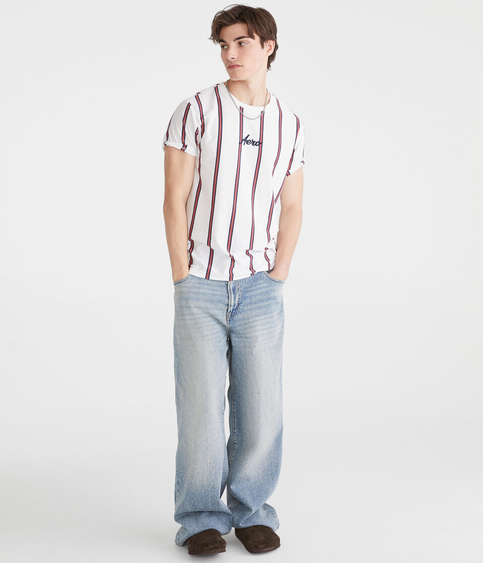 Aéropostale Aero Vertical Stripe Graphic Tee Bleach