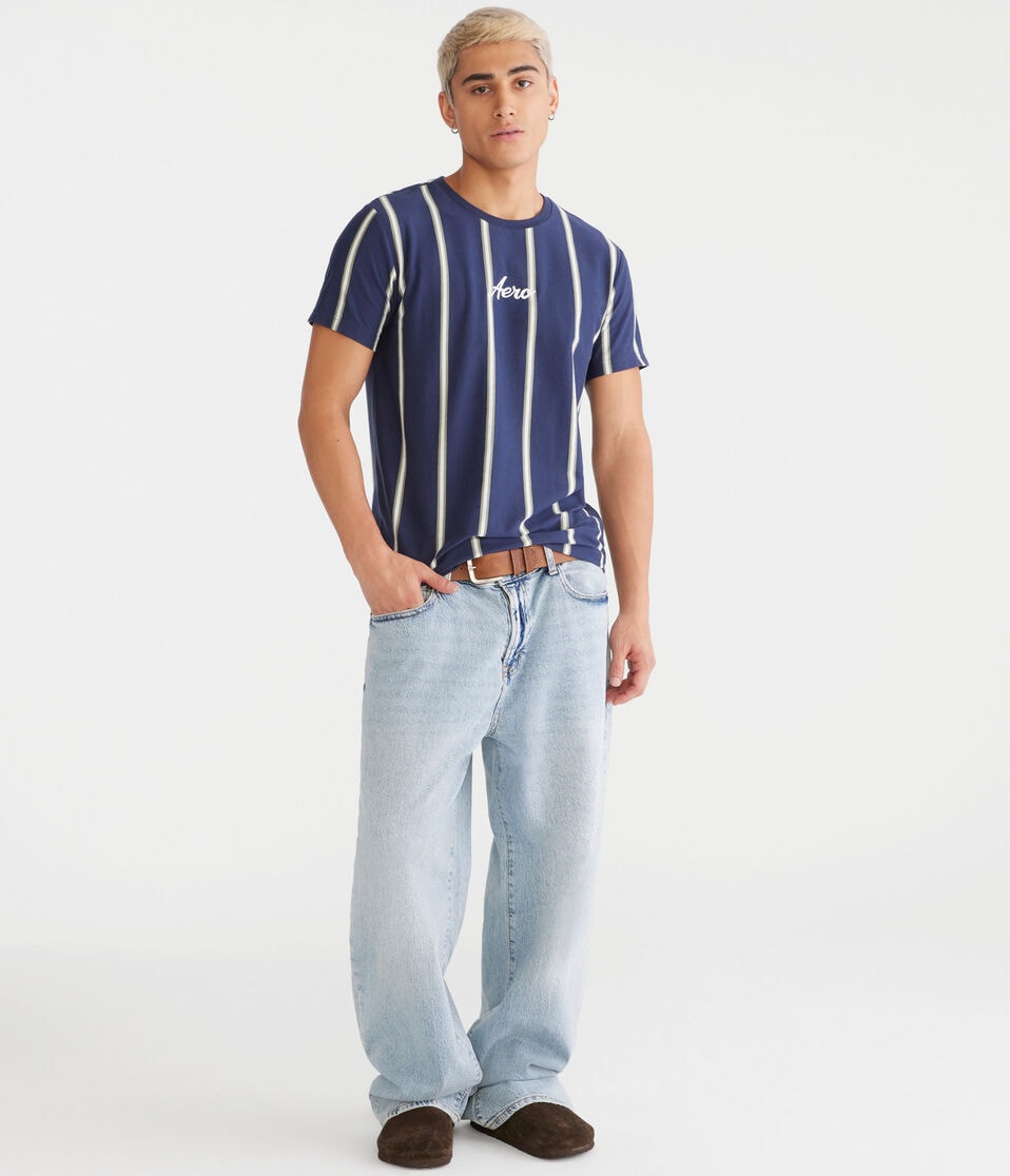 Aéropostale Aero Vertical Stripe Graphic Tee Cadet Navy