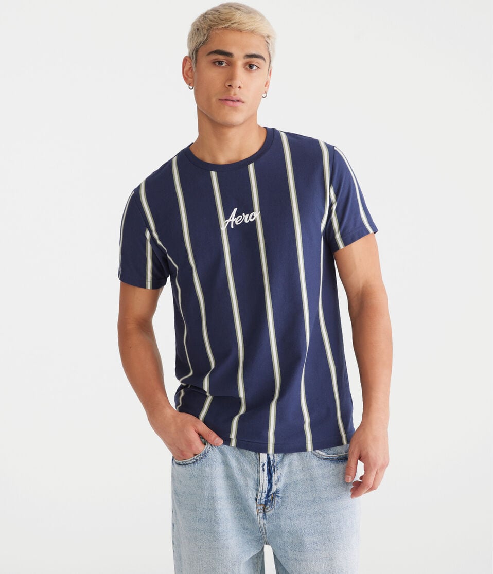 aéropostale Aero Vertical Stripe Graphic Tee cadet navy