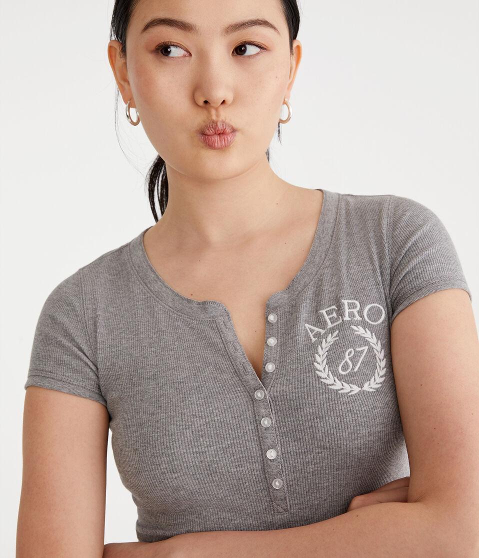 Aéropostale Aero 87 Laurels Graphic Henley Grey