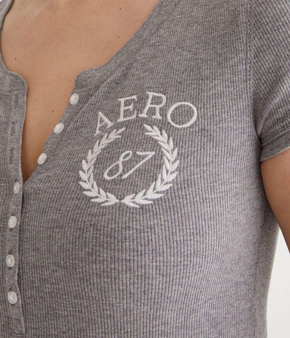 Aéropostale Aero 87 Laurels Graphic Henley Grey