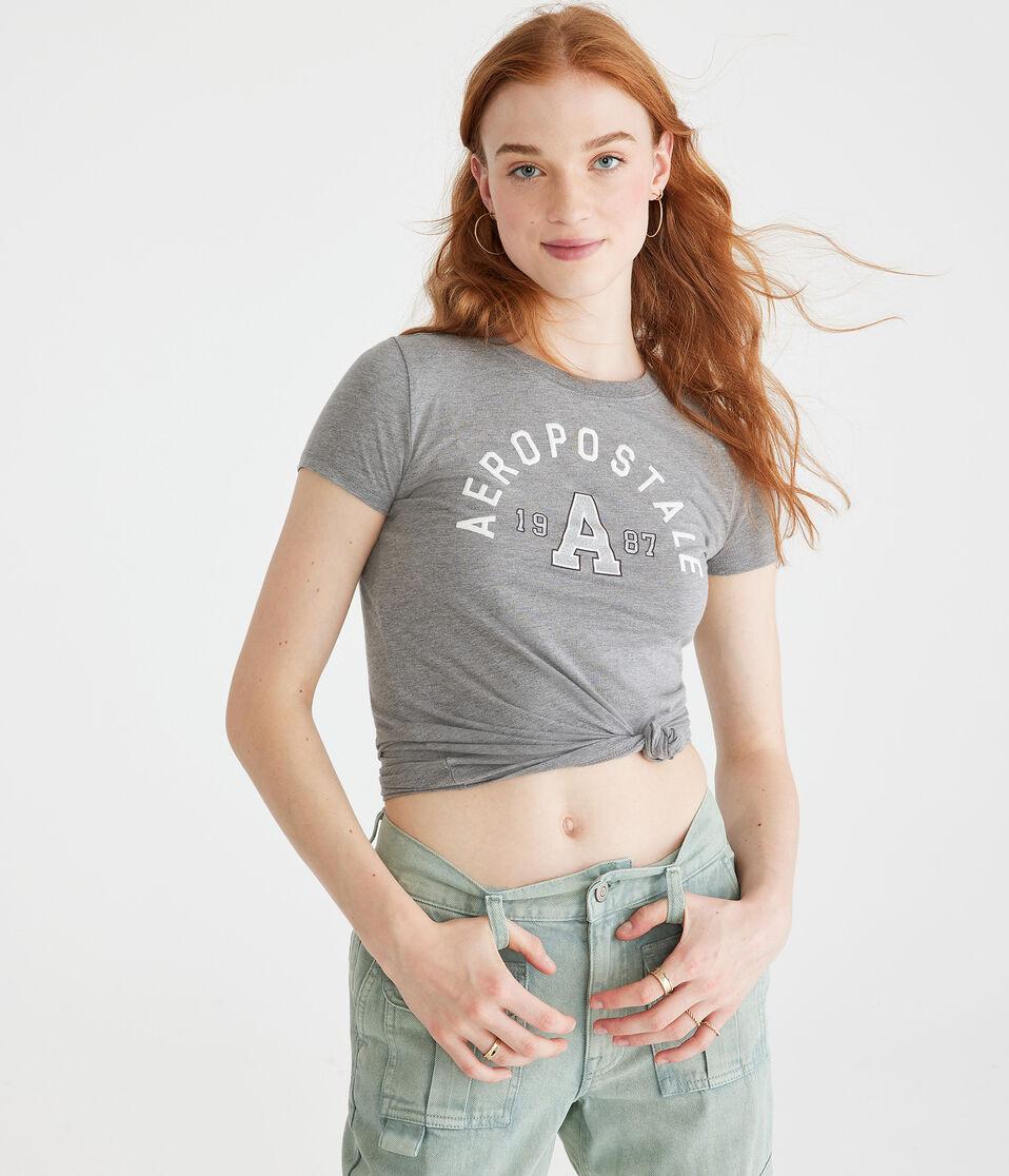 Aéropostale Aeropostale Arch Glitter Graphic Tee Med Hthr Grey