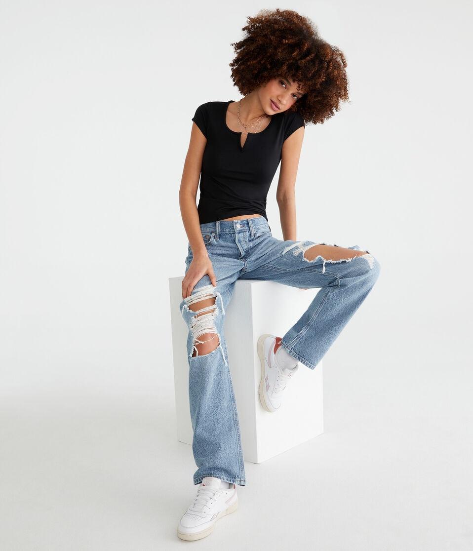 Aéropostale Buttery Soft Notch-Neck Tee Black Fox