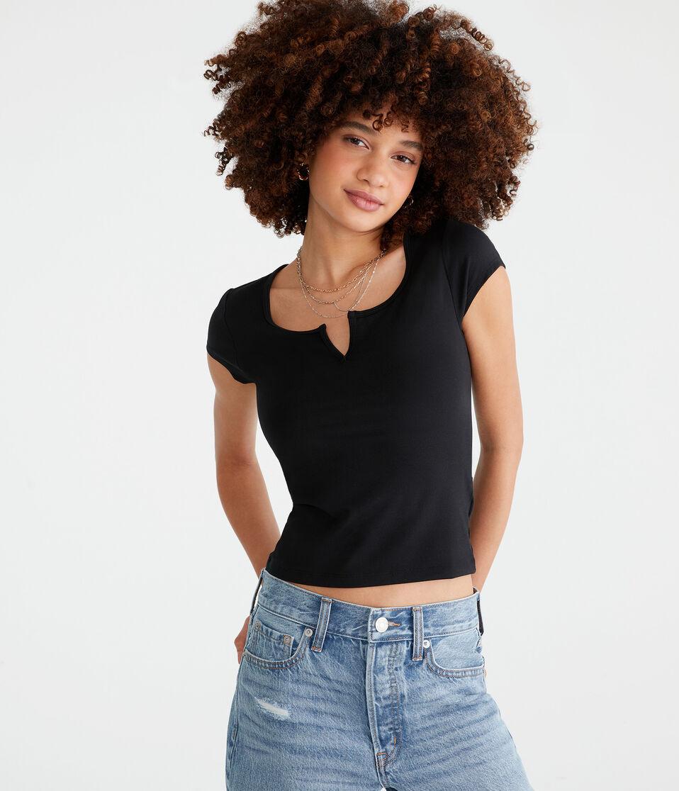 aéropostale Buttery Soft Notch-Neck Tee black fox