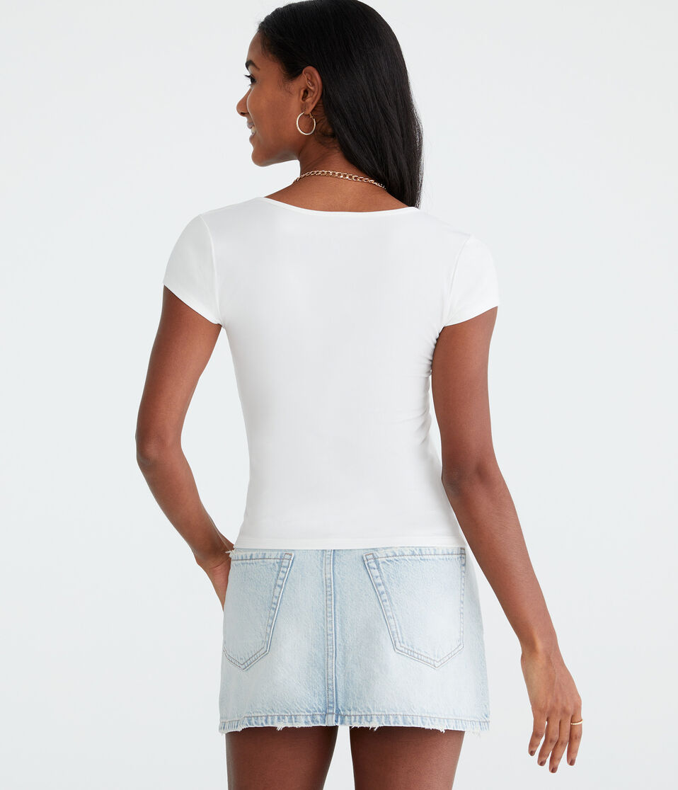 Aéropostale Buttery Soft Notch-Neck Tee Cream