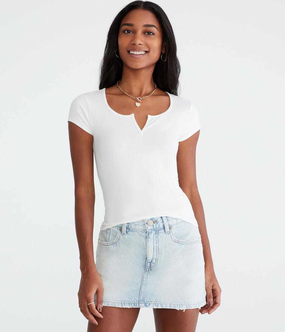 aéropostale Buttery Soft Notch-Neck Tee cream