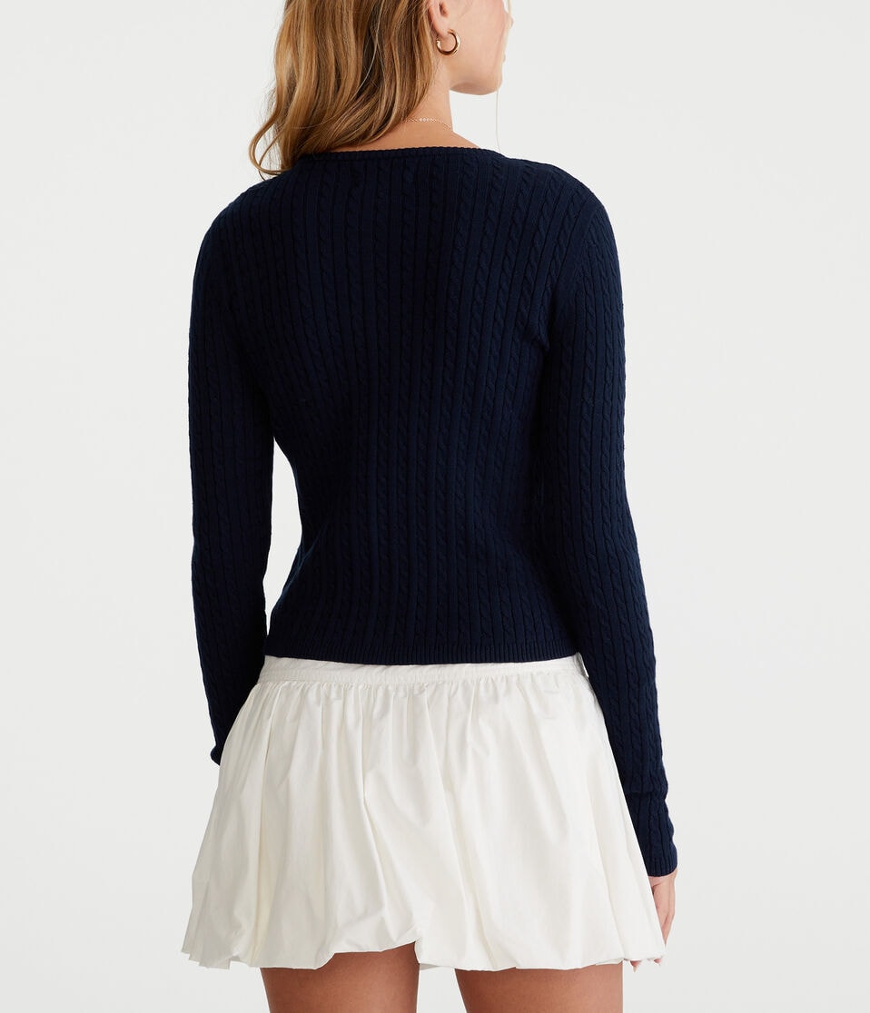 Aéropostale Cable Knit Crew Cardigan Cadet Navy