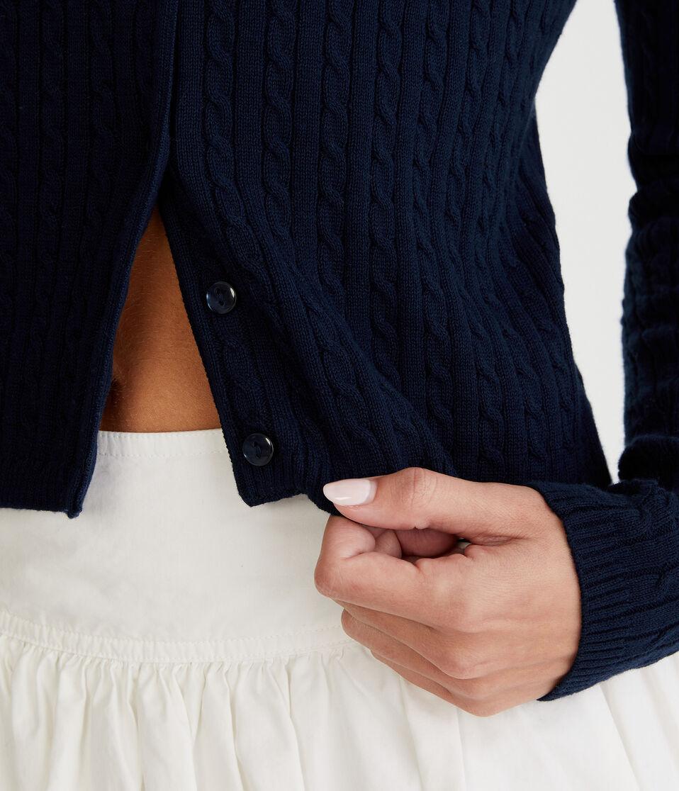 Aéropostale Cable Knit Crew Cardigan Cadet Navy
