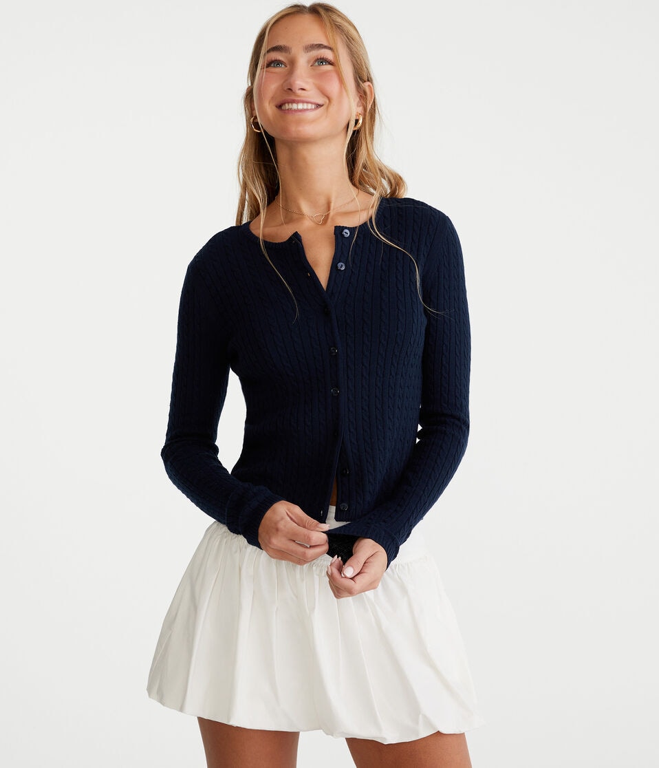 aéropostale Cable Knit Crew Cardigan cadet navy